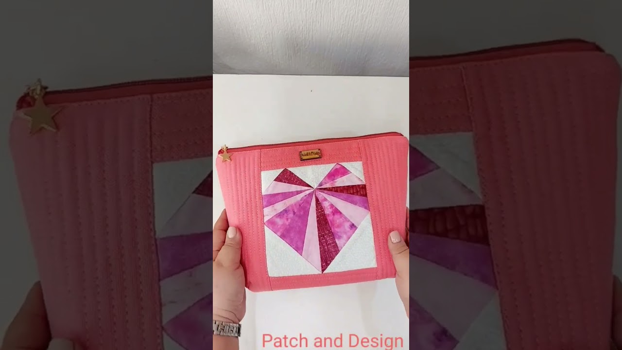 neceser de tela con bloque de coraz&oacute;n patchwork. #patchwork #costuracriativa #neceser #necessaire
