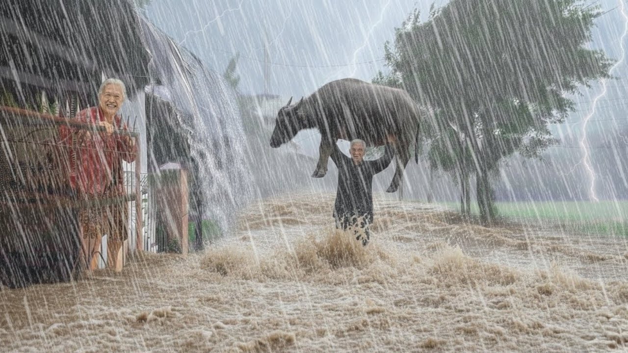 AN INDONESIAN HILLSIDE VILLAGE WAS DESTROYED BY A THUNDERSTORM, STRONG WINDS, LIGHTNING, AND FLOOD