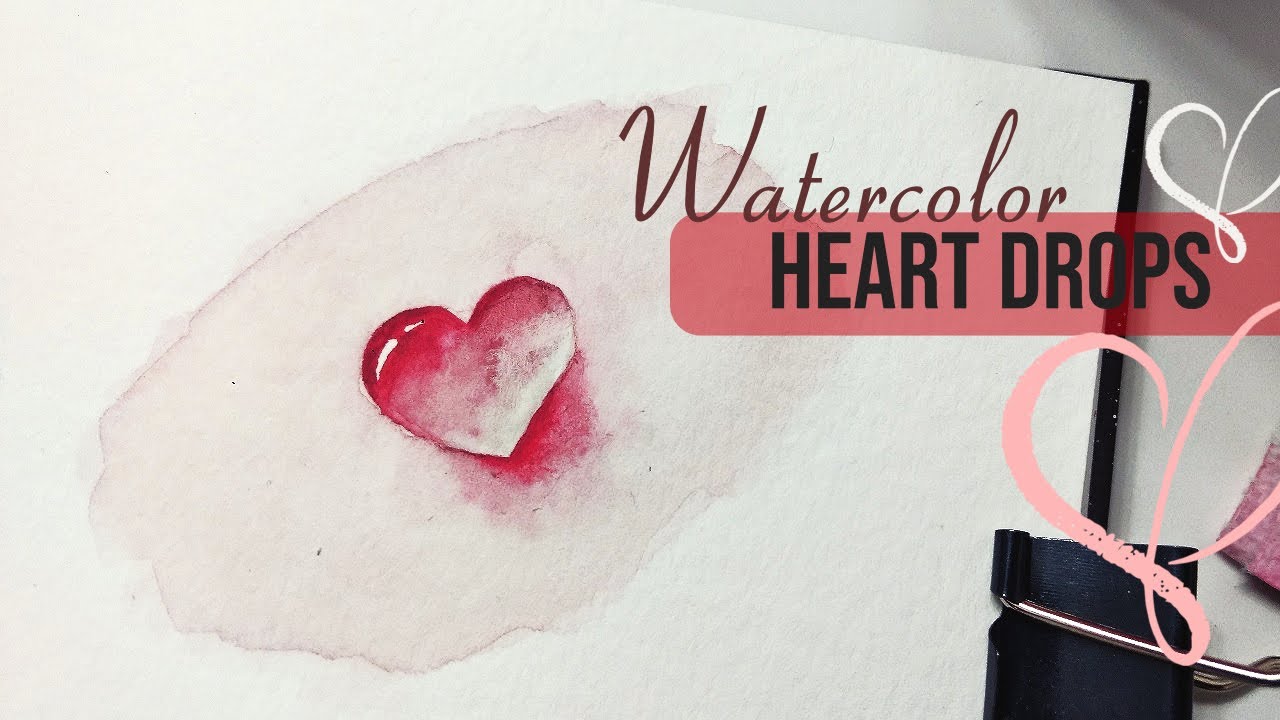 Valentines day crafts: HEART shaped water drops » How to paint watercolor water drops for beginners