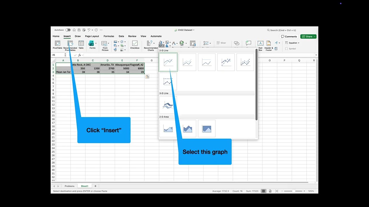 How to create a line graph with Excel