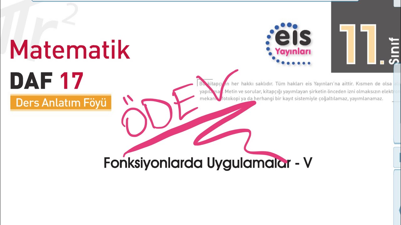 Fonksiyonlarda Uygulamalar, 17. Föy ÖDEV, 11. Sınıf Matematik EİS Daf