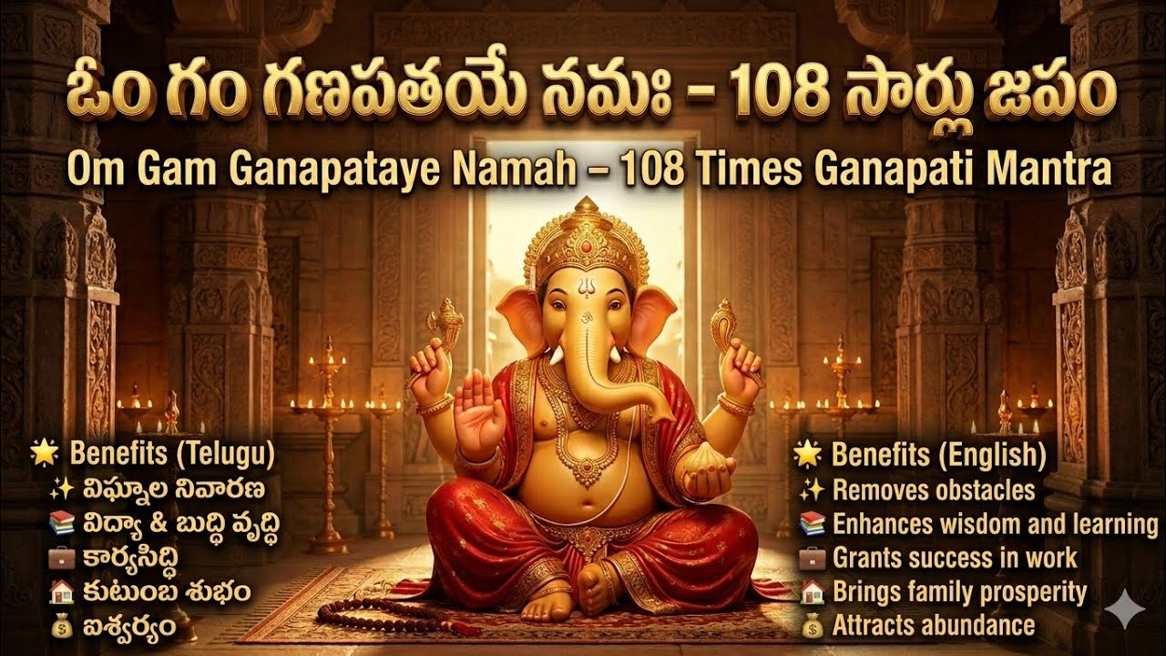 ఓం గం గణపతయే నమః 🙏 | 108 Times Ganapati Mantra | Vighna Nivaranam