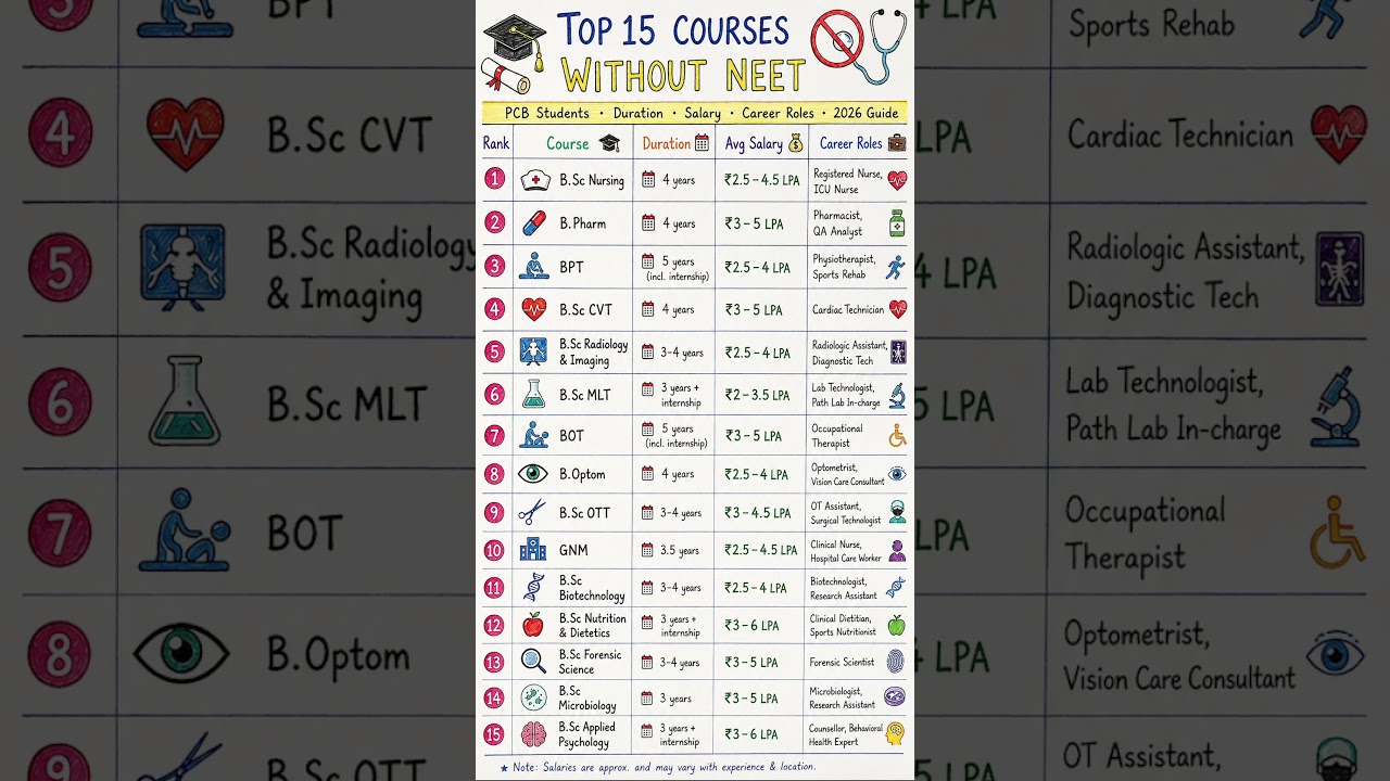Top 15 Medical Courses Without NEET 🔥 | Best PCB Career Options 2026 | Salary, Duration & Scope