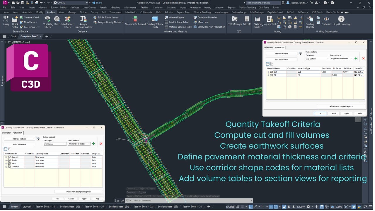 Calculate Earthworks (Cut & Fill) and Corridor Material Quantities | Civil 3D 2026 Tutorial