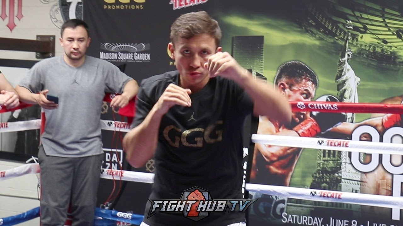 GENNADY GOLOVKIN SHADOW BOXING LOOKING FAST DURING WORKOUT FOR STEVE ROLLS FIGHT