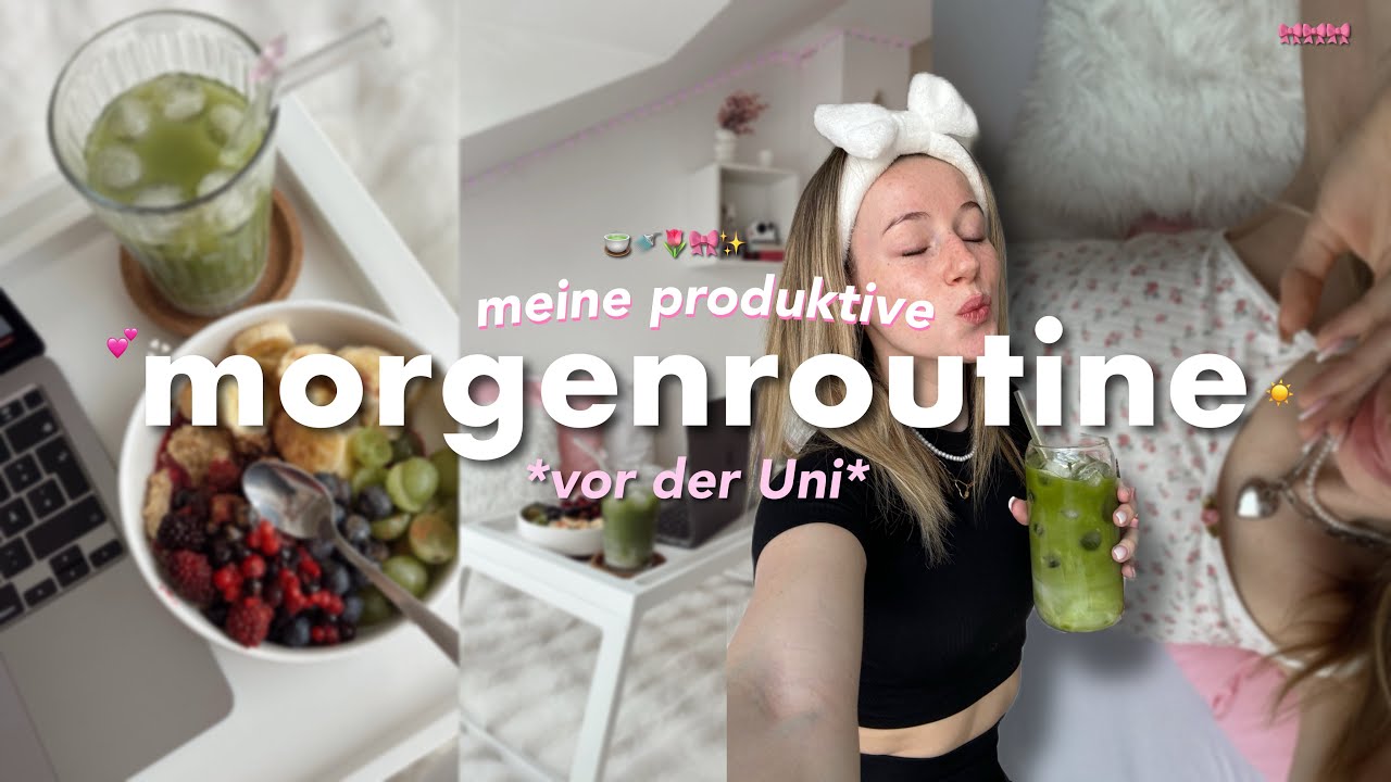 meine *produktive* morgenroutine 💕🎀🍵 vor der Uni | matcha tutorial, skincare & makeup routine