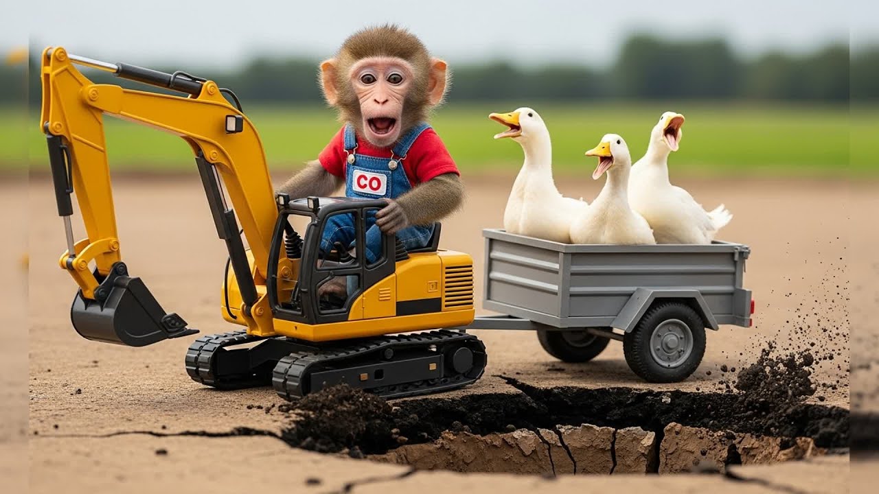 Monkey CO Drives Excavator to Rescue Ducks from Sinkhole 🐒🚜🦆 | CO MONKEY TEAM