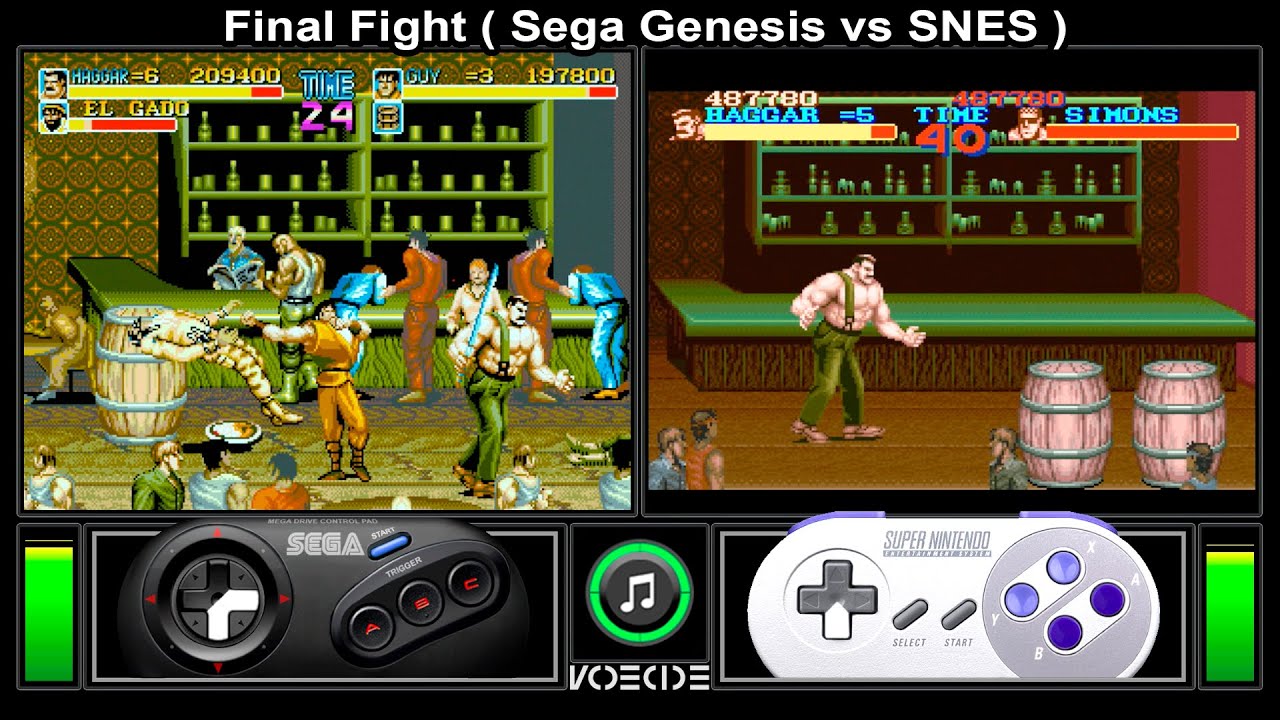 Final Fight (Sega Genesis vs SNES) Gameplay Comparison
