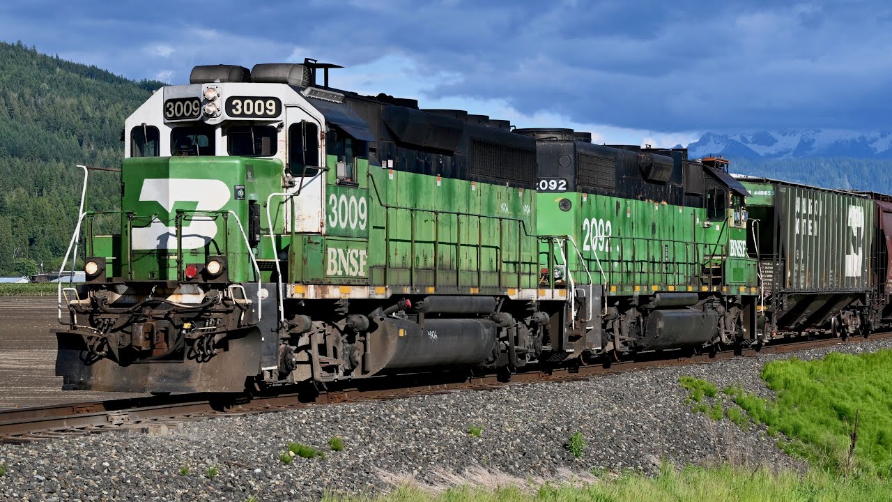 TWO Burlington Northern Locomotives on BNSF Freight Trains
