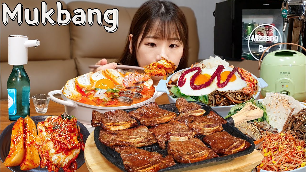Sub)Real Mukbang- Пибимпап 🍱 Короткие ребрышки 🍖 Пряный мягкий тушеный тофу 🔥 ASMR КОРЕЙСКАЯ ЕДА