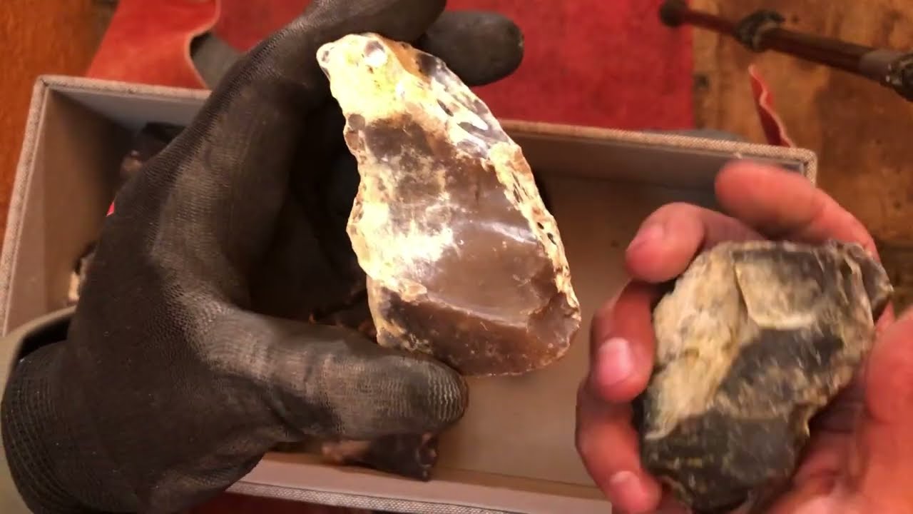 Flint knapping some Knife River Flint into a preform