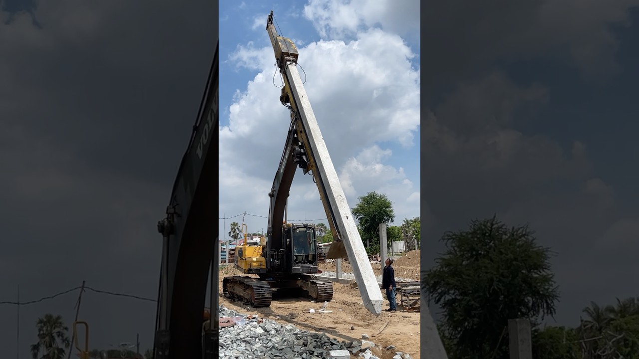 Square pile expert excavator piling construction perfect #shorts #short #youtubeshorts #shortsfeed