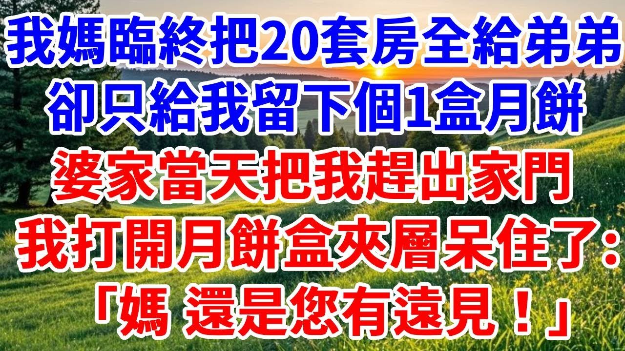 我媽臨終前，把20套學區房全給弟弟，卻只給我留下個一盒月餅，婆家當天把我趕出家門，我打開月餅盒夾層呆住了：「媽，還是您有遠見！」#詩涵講故事#為人處世#生活經驗#情感故事#晚年哲理#說故事#原創故事