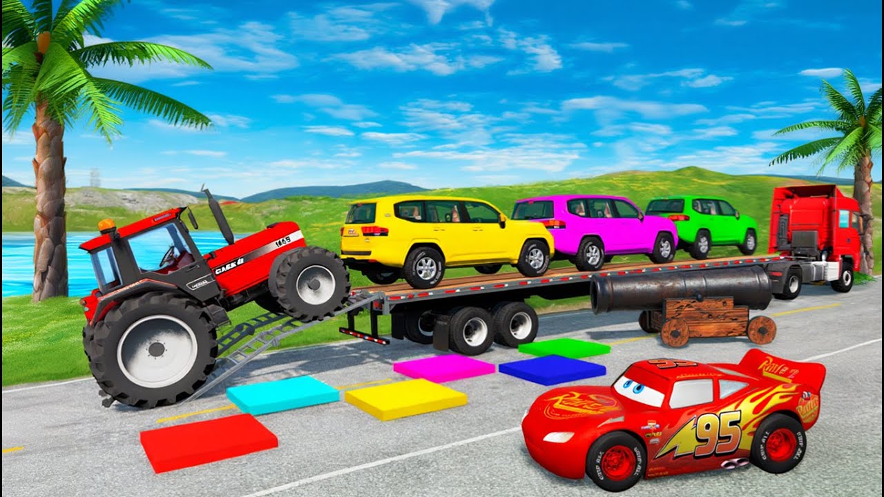 Flatbed Truck McQueen | Transportation with Truck - Pothole vs Car #6 | BeamNG.Drive Gameplay