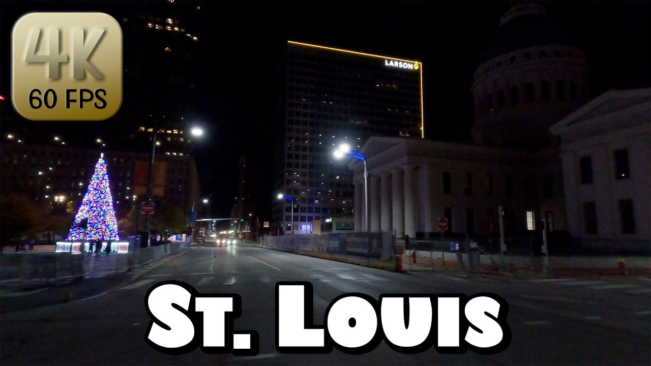 Driving Around Downtown STL on Thanksgiving Night in 4k Video