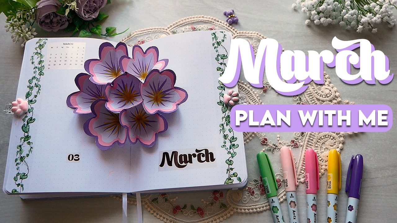 🌺March 2025 Bullet Journal Setup | PLAN WITH ME ASMR with Mini printer