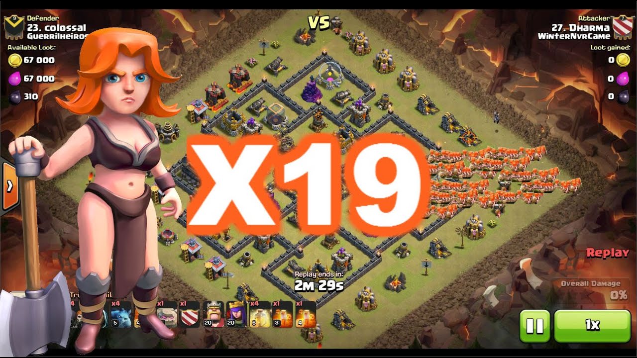 Clash of Clans | SICK 19 VALKYRIES OverKill Maxed Defenses Th9