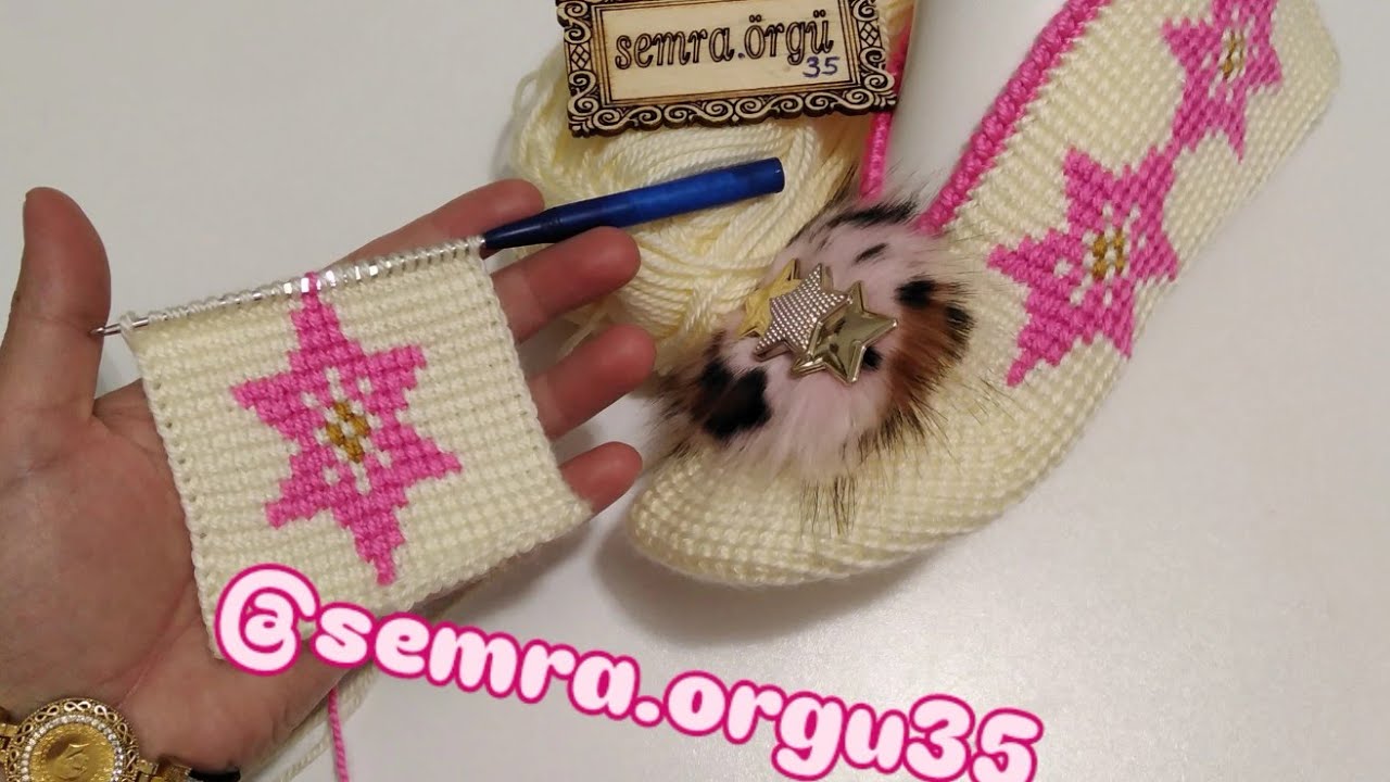 Süslü Tunus işi patik @Semraorgu HAVVA MODEL#tunusiancrochet #tunusişi #patikyapılışı