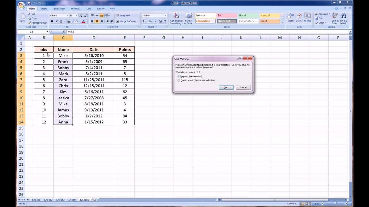 Excel Sorting