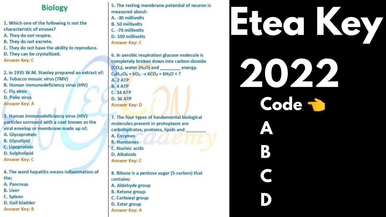 Etea 2022 key for A,B,C,D||Etea key answers for all||Etea 2022 key explained|Etea 2022 paper Explain