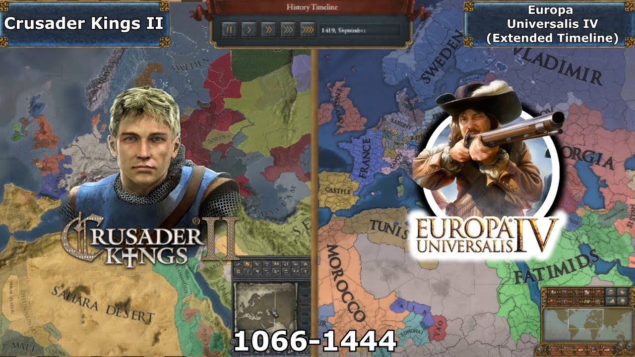 Double Timelapse - CK2 vs EU4 (1066-1821)