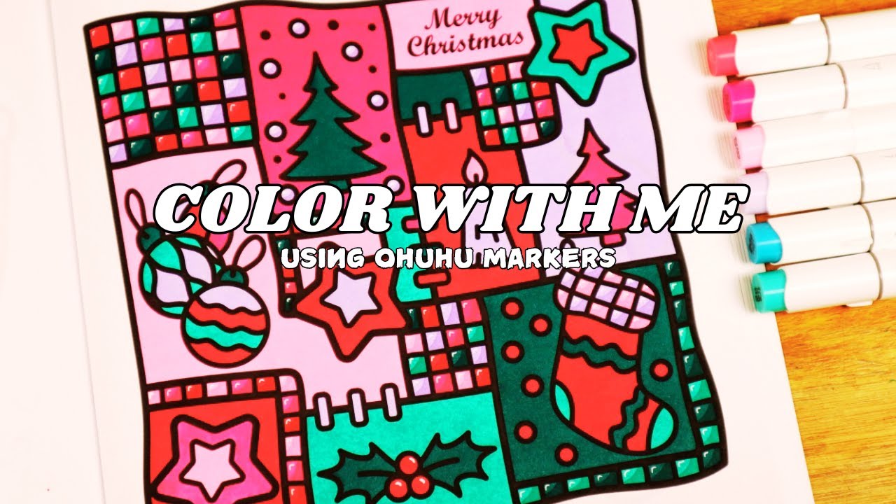 Color with me (ASMR) in the Cozy Girl Christmas Coloring Book using Ohuhu markers