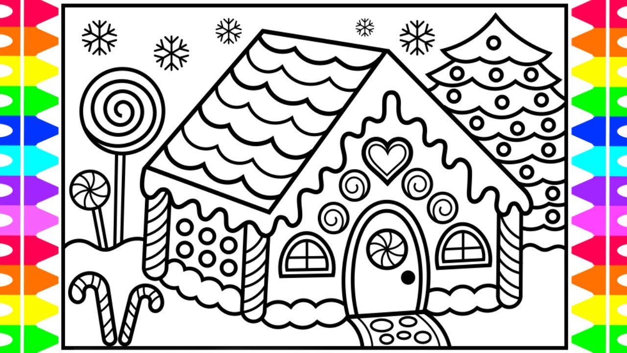 How to Draw a Gingerbread House for Kids 🍭🎄❤️💚 Gingerbread House Drawing and Coloring for Kids