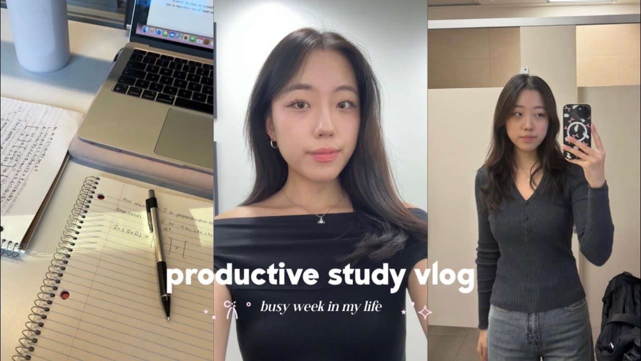study vlog🧸: VERY productive days, studying for midterms, school makeup routine, busy student life 