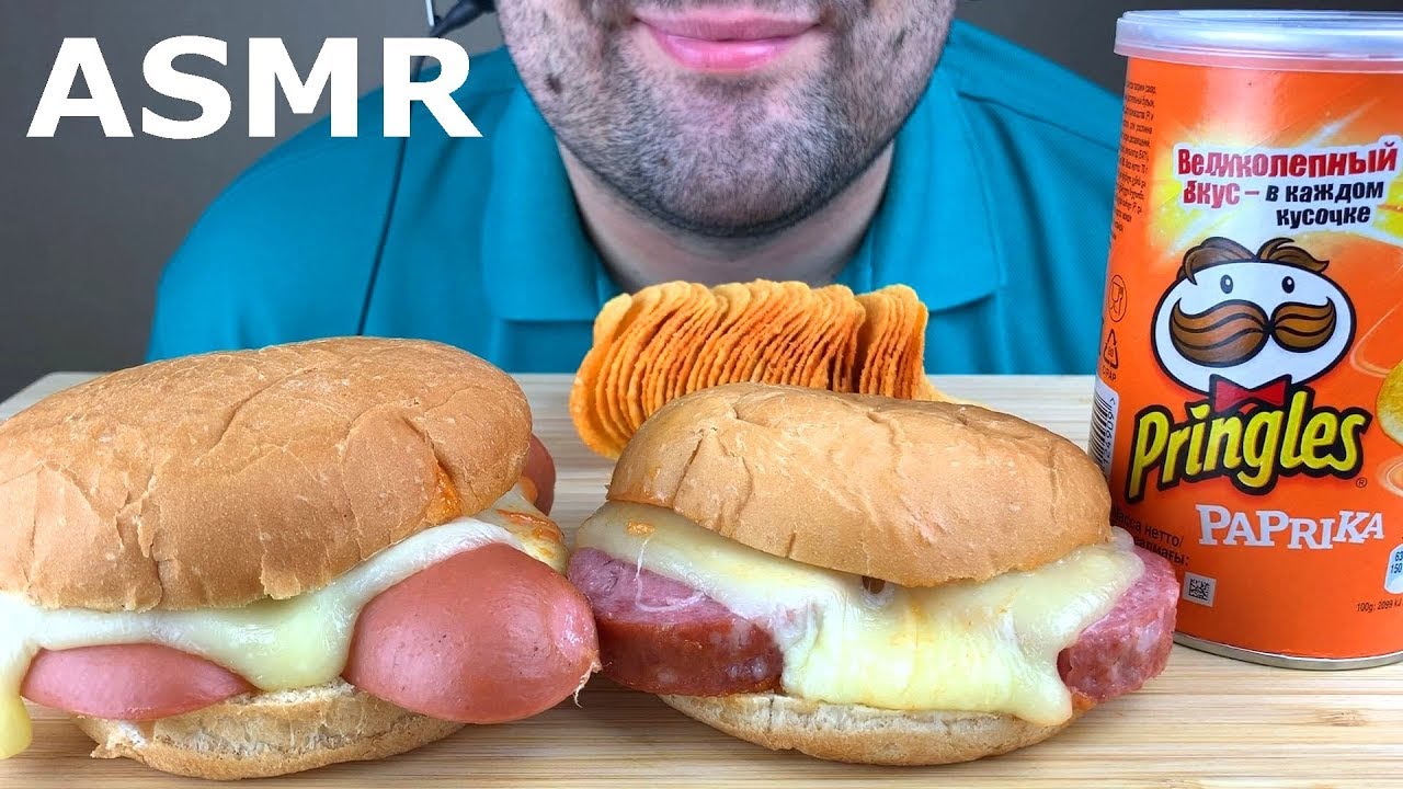 ASMR HOMEMADE SAUSAGE SANDWICHES WITH CHEESE & POTATO CHIPS PRINGLES PAPRIKA MUKBANG (Eating Sounds)