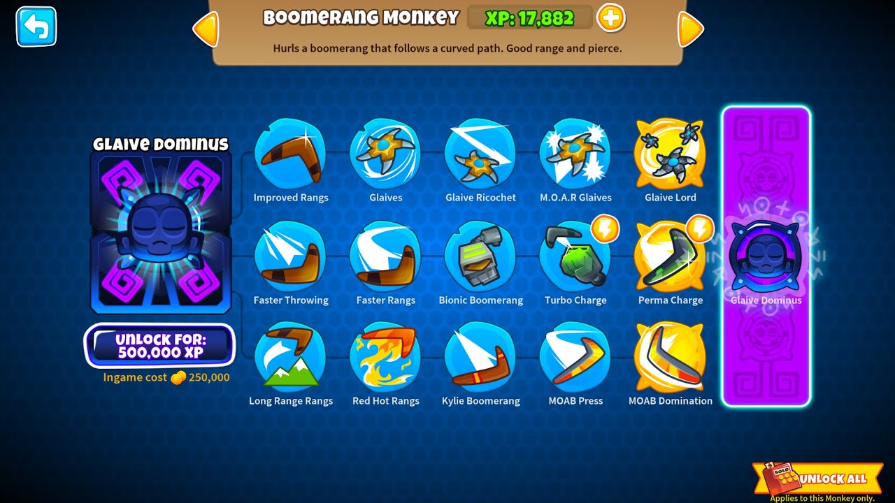 Bloons TD6, getting all the boomerang upgrades
