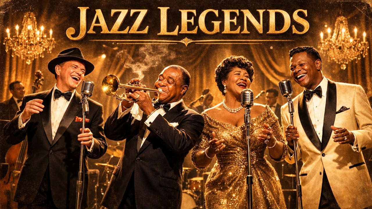 Jazz classics 50s 60s 70s: Frank Sinatra, Louis Armstrong, Nat King Cole, Ella Fitzgerald
