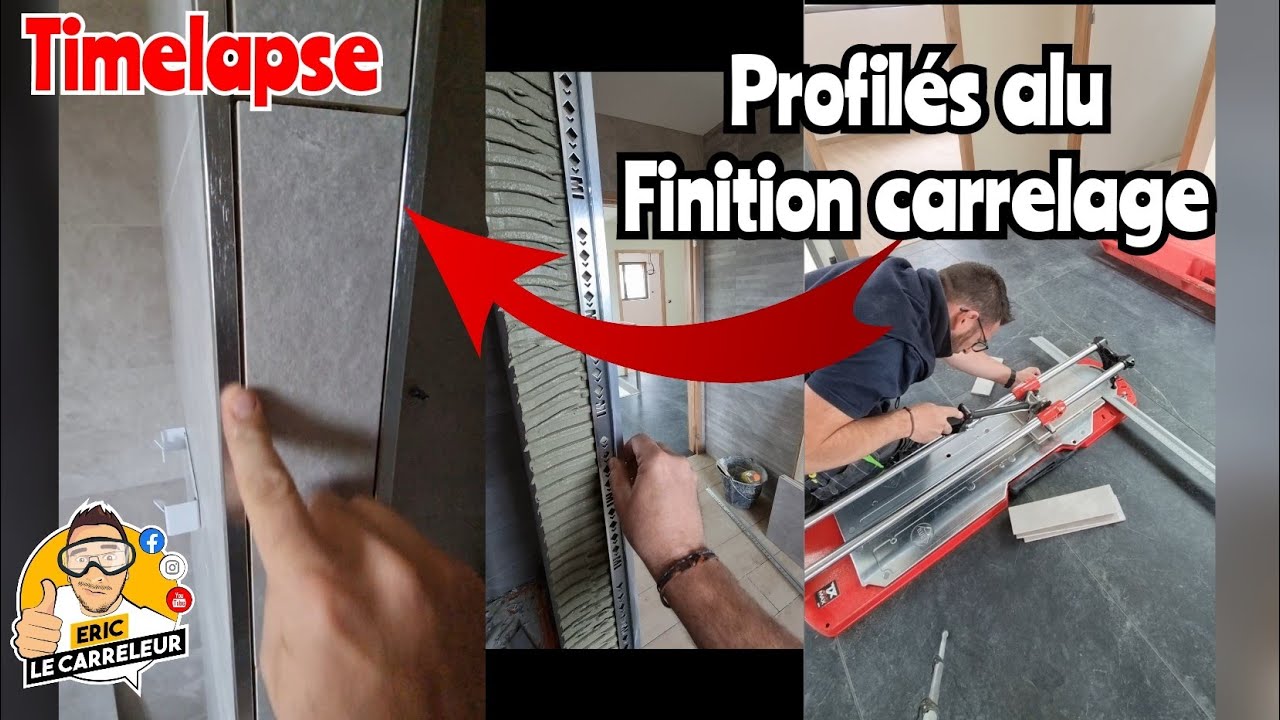 Pose de profilés alu et carrelage en bout de cloison  en 2 minutes.(timelapse)