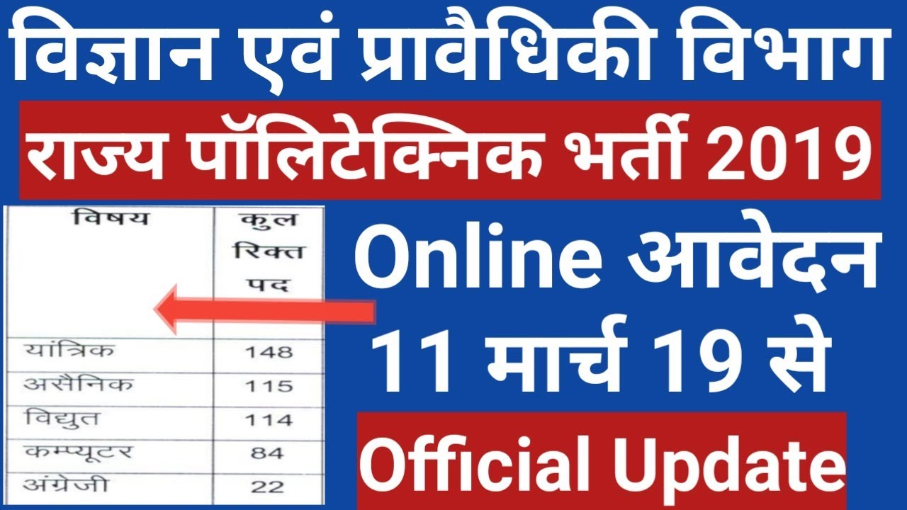Science & Technology Department Bihar, Government Polytechnic Recruitment 2019, Professor vacancy