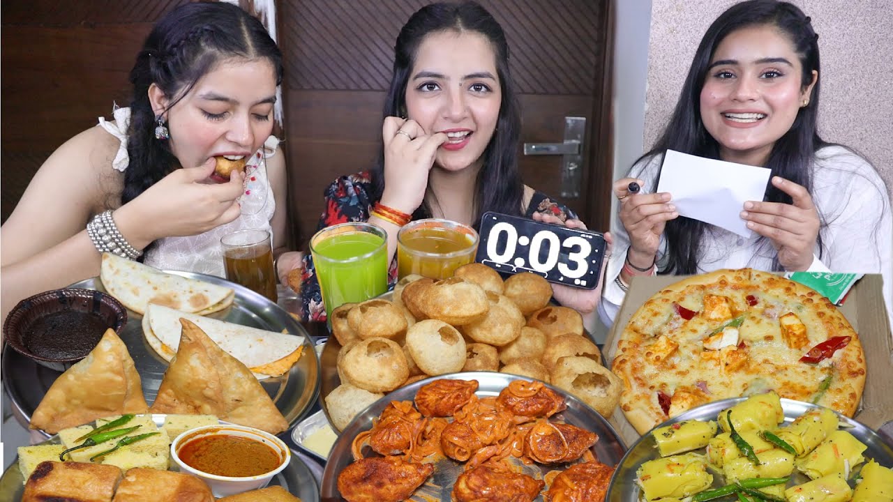 20 Seconds Golgappa, Spicy Momos🔥, Pizza, Samosa, Khandvi, Dhokla, Choco Lava Cake Eating Challenge