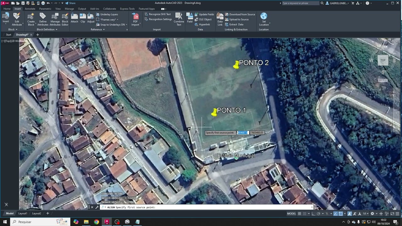 GEORREFERENCIAMENTO - COORDENADAS DO GOOGLE EARTH PARA O AUTOCAD COM MAPA