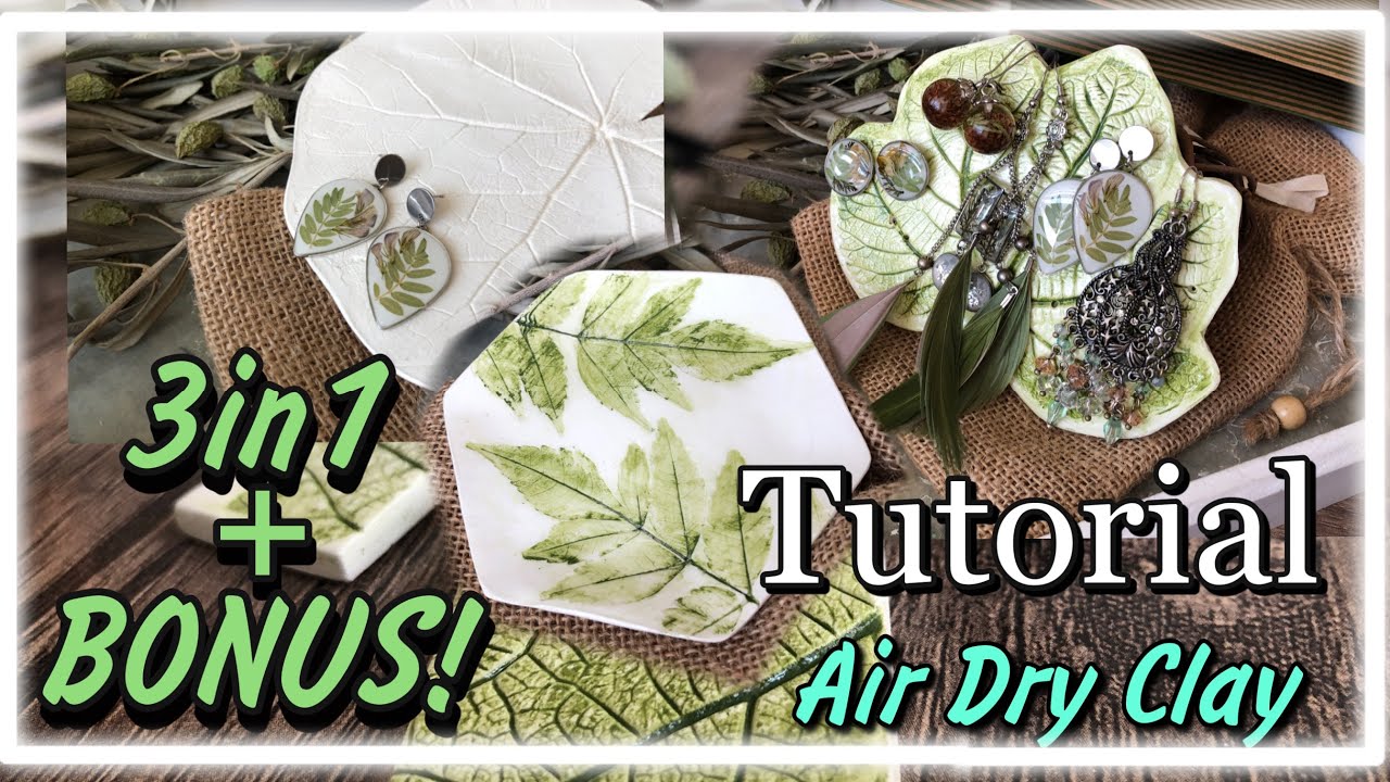 Air dry clay imprinting bowls with leaves home decor, 3in1 tutorial,  Bonus in the end!!!