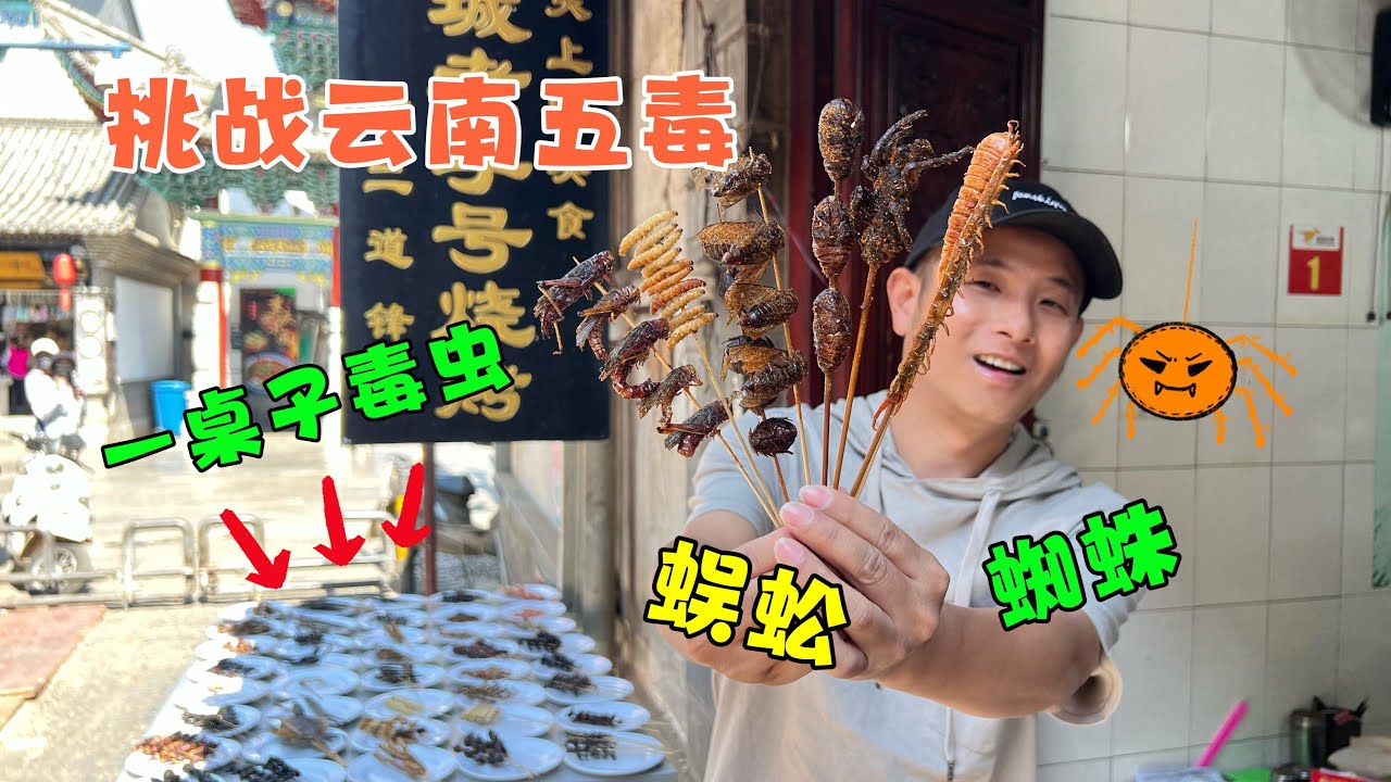 烤蜘蛛，烤蜈蚣，油炸昆虫，小雨挑战云南黑暗料理挑战到吐