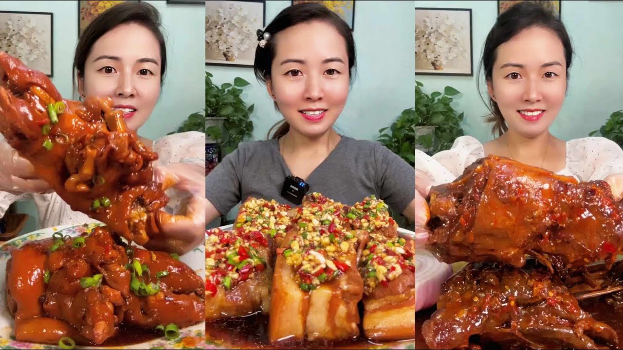 Braised Pork Belly Mukbang | Beef feet, Mutton fat, Pork legs, Chicken curry | ASMR Chinese Food's