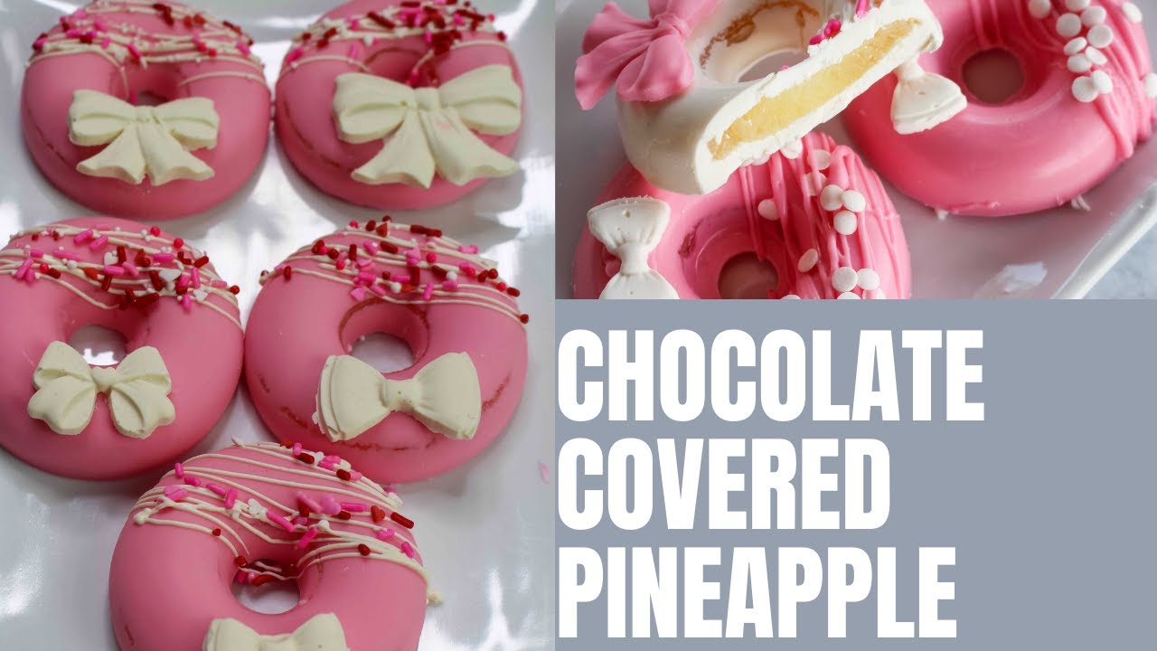 CHOCOLATE COVERED PINEAPPLE SLICES  in a donut mold, # DIPPED PINEAPPLE # PINEAPPLE SLICES