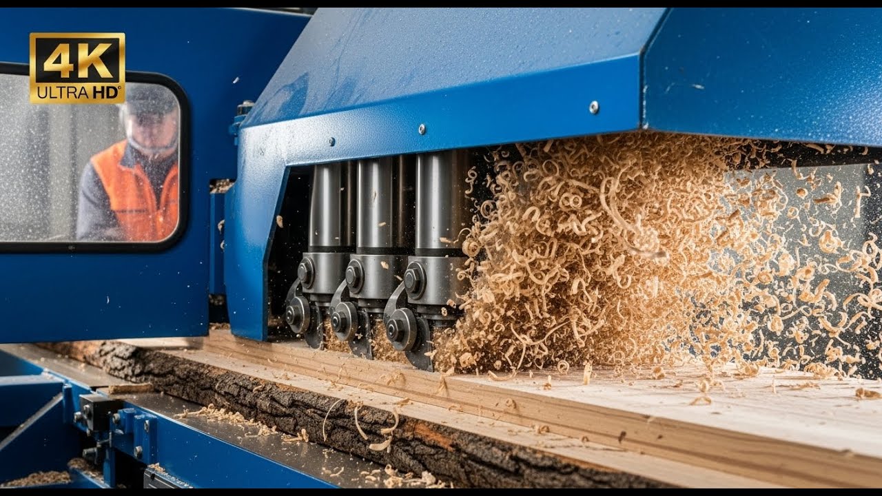 Industrial Wood Planing Process: Rough to Smooth Transformation