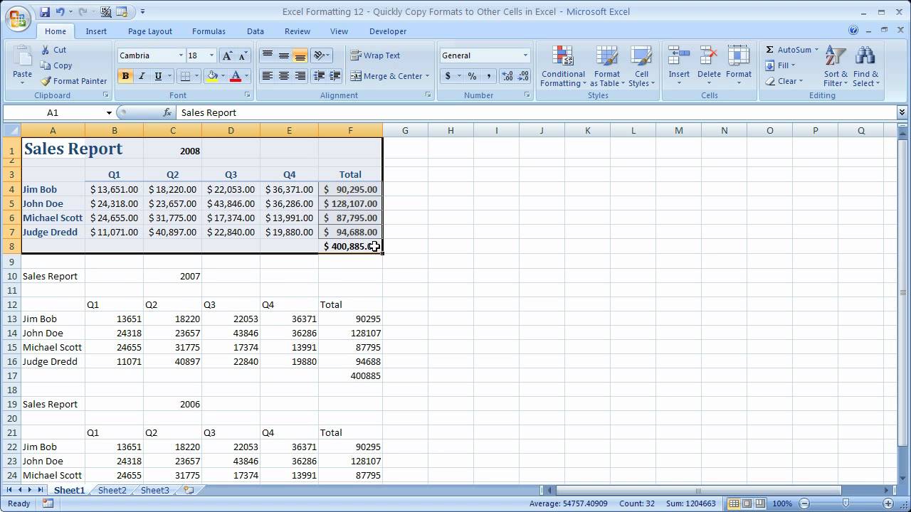 Excel Formatting 12 - Quickly Copy Formats to Other Cells in Excel