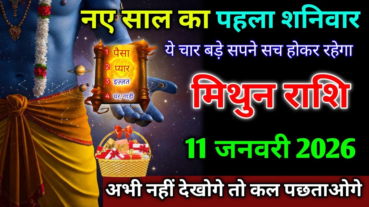 मिथुन राशि।। 11 जनवरी 2026। नए साल का पहला शनिवार, ये चार बड़े सपने सच होकर रहेगा। देखो जल्दी 