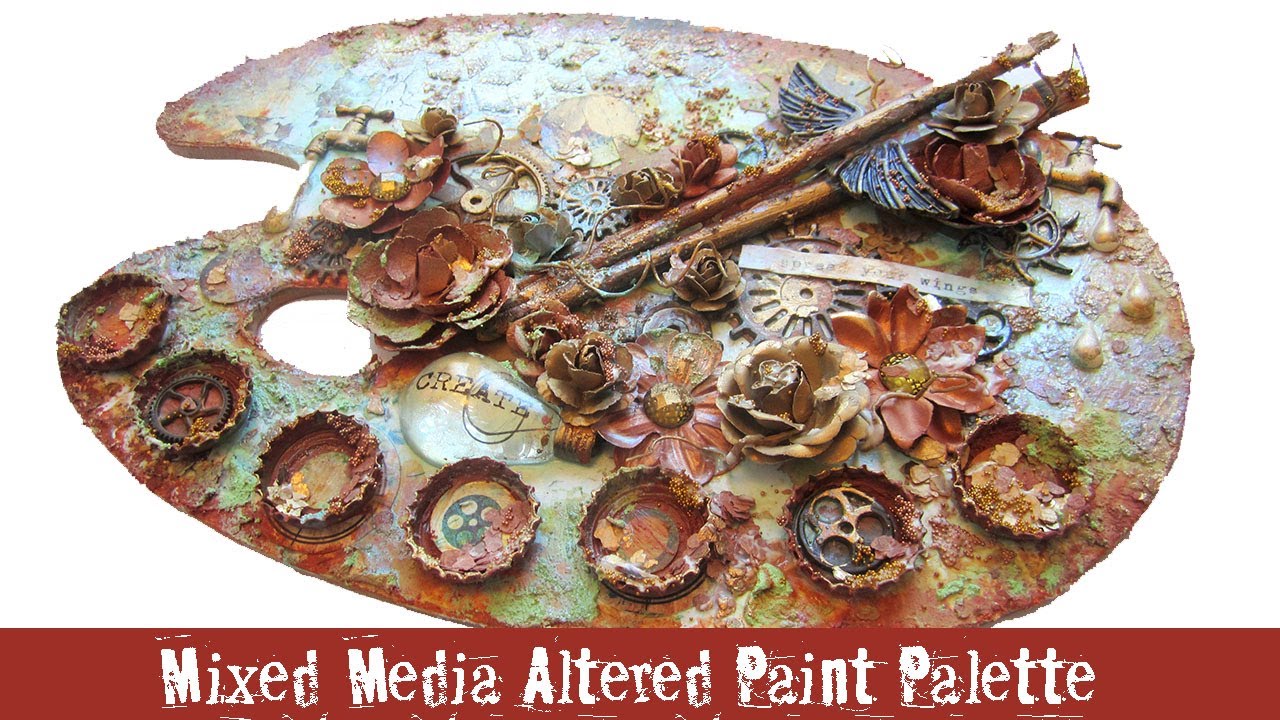 Mixed Media Altered Paint Palette- for 7 Dots Studio- Steampunk- with Finnabair Rust Paste