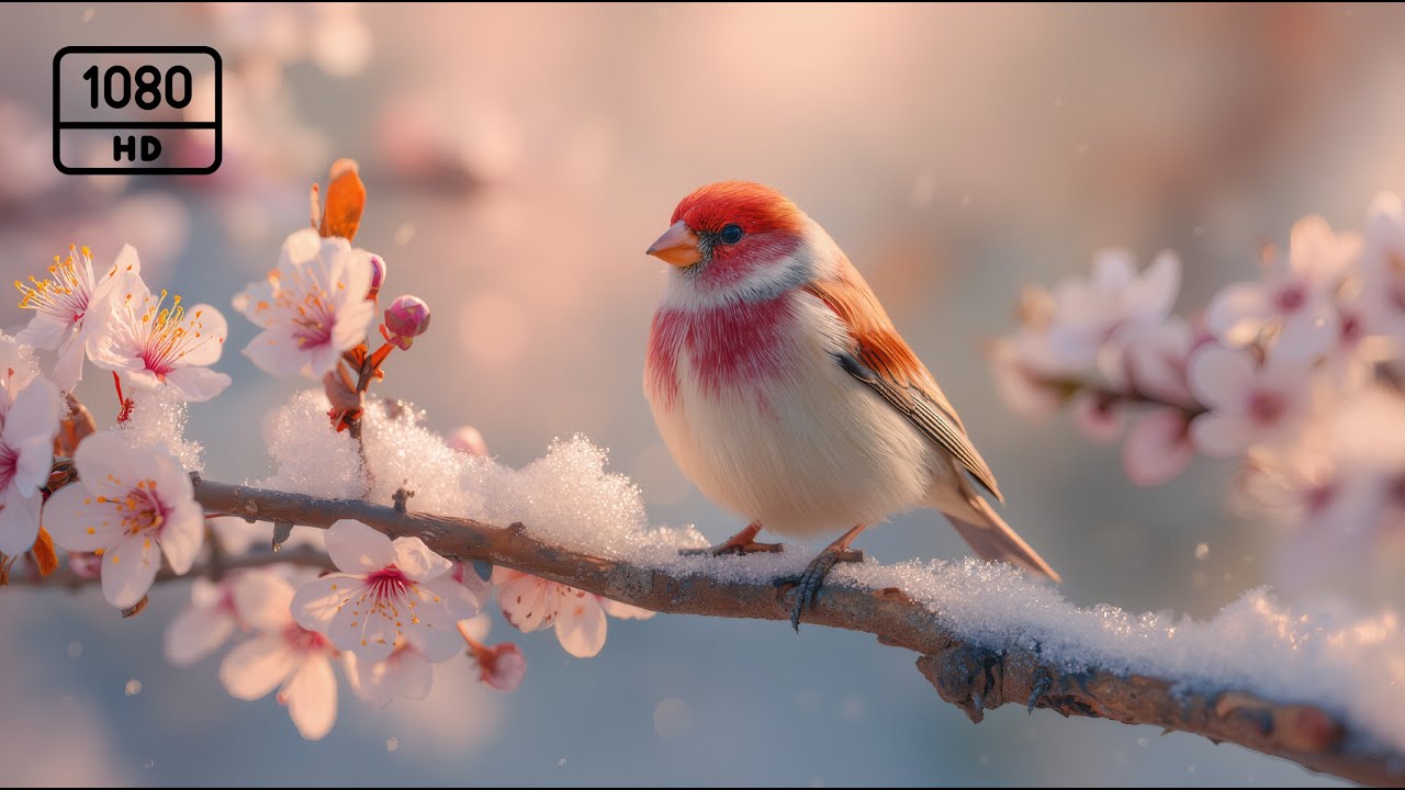 Spring gently emerging from winter 🌸 feathers drifting as birds & piano move through calm air