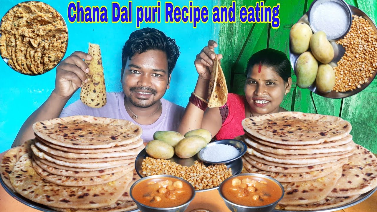 Chana dal puri recipe | puri ripe mango chatni eating | puri sabji eating | eating show