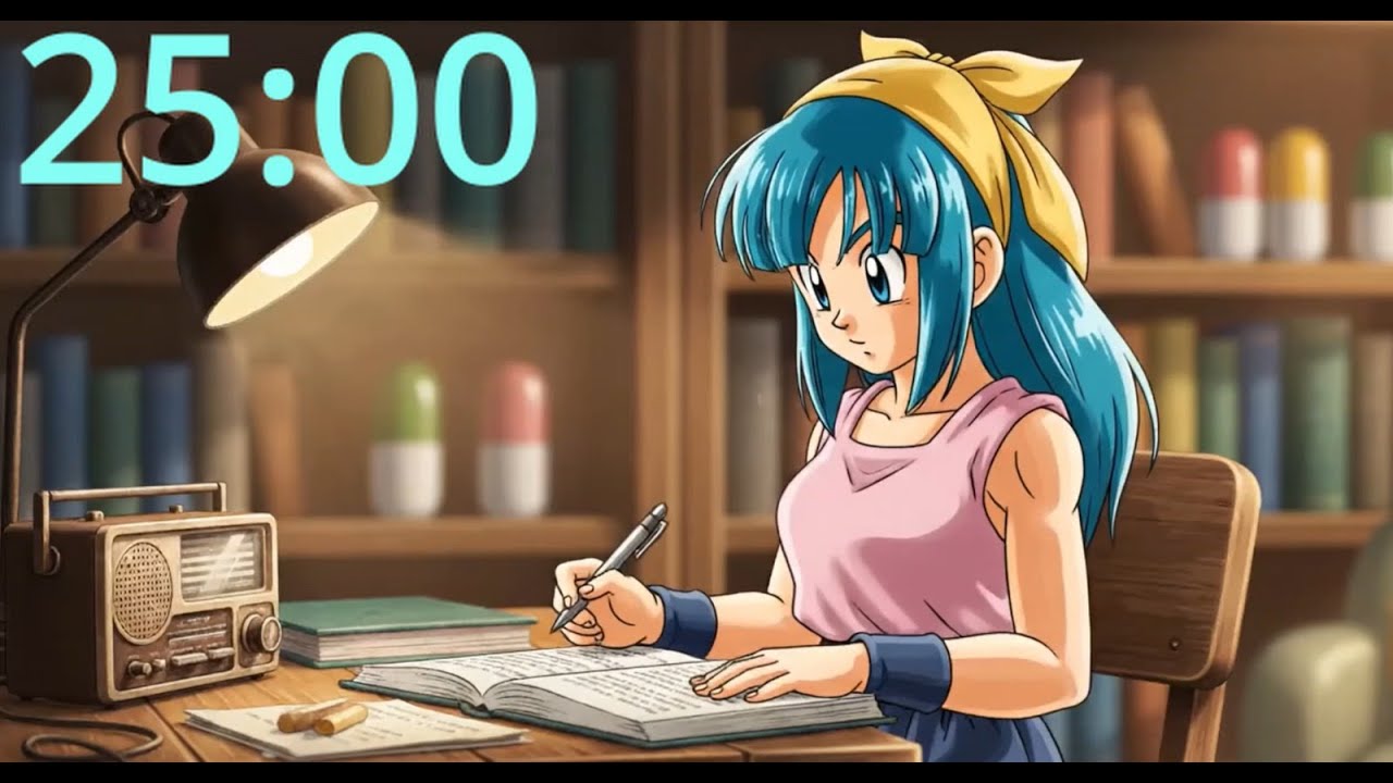 Bulma Studying Hard | 25-Minute Study Timer | Classic Dragon Ball Style | Relaxing Focus