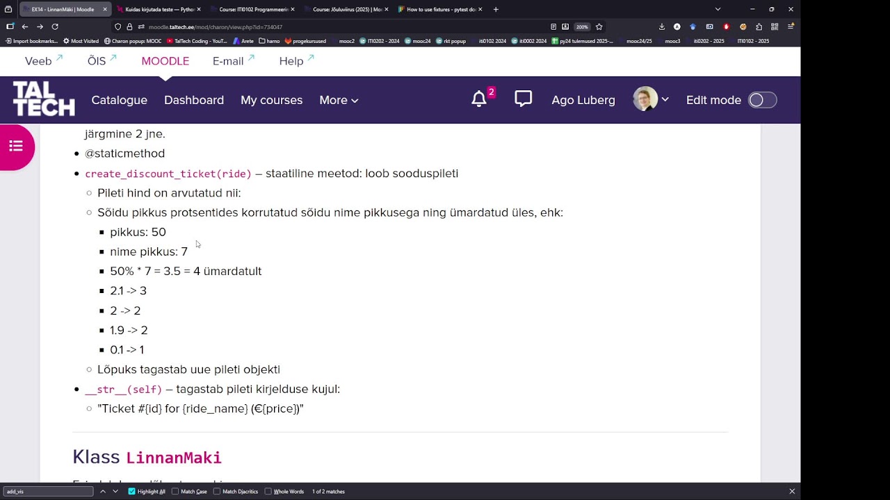 Loeng 15. nädalal - eksami info, EX14 testimine (08.12.2025)