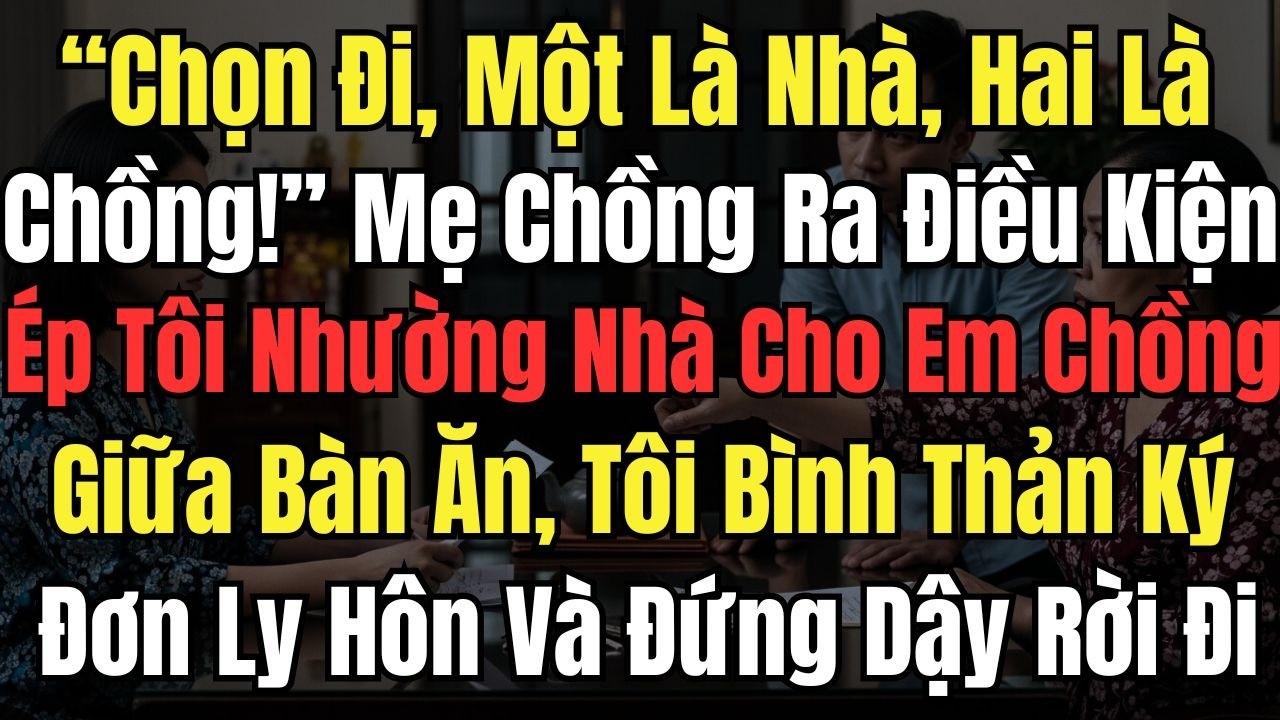 “Chọn Đi, Một Là Nhà, Hai Là Chồng!” Mẹ Chồng Ép Tôi Nhường Nhà Cho Em Chồng, Tôi Ký Đơn Ly Hôn Và