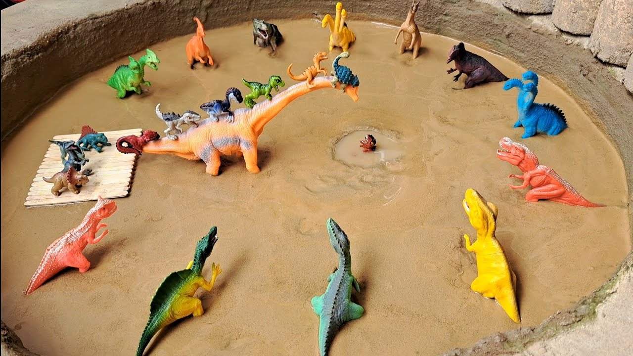 Dinossauros de Plástico Presos na Lama Anquilossauro Carnotauro Velociraptor Tiranossauro Rex