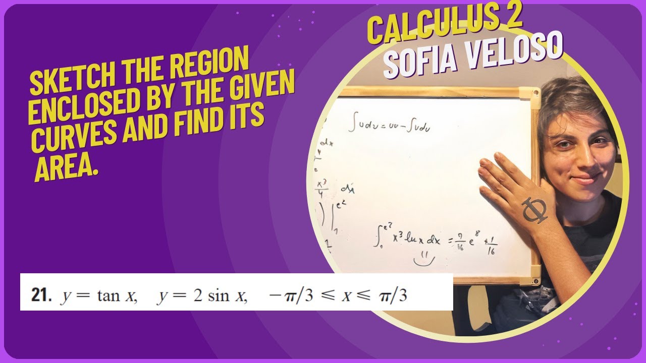 6.1.21 Sketch the region enclosed by the given curves and find its area.  y = tan(x), y = 2sin(x)
